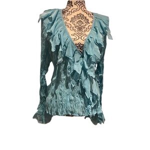 Beautiful turquoise wrap blouse from Sandro